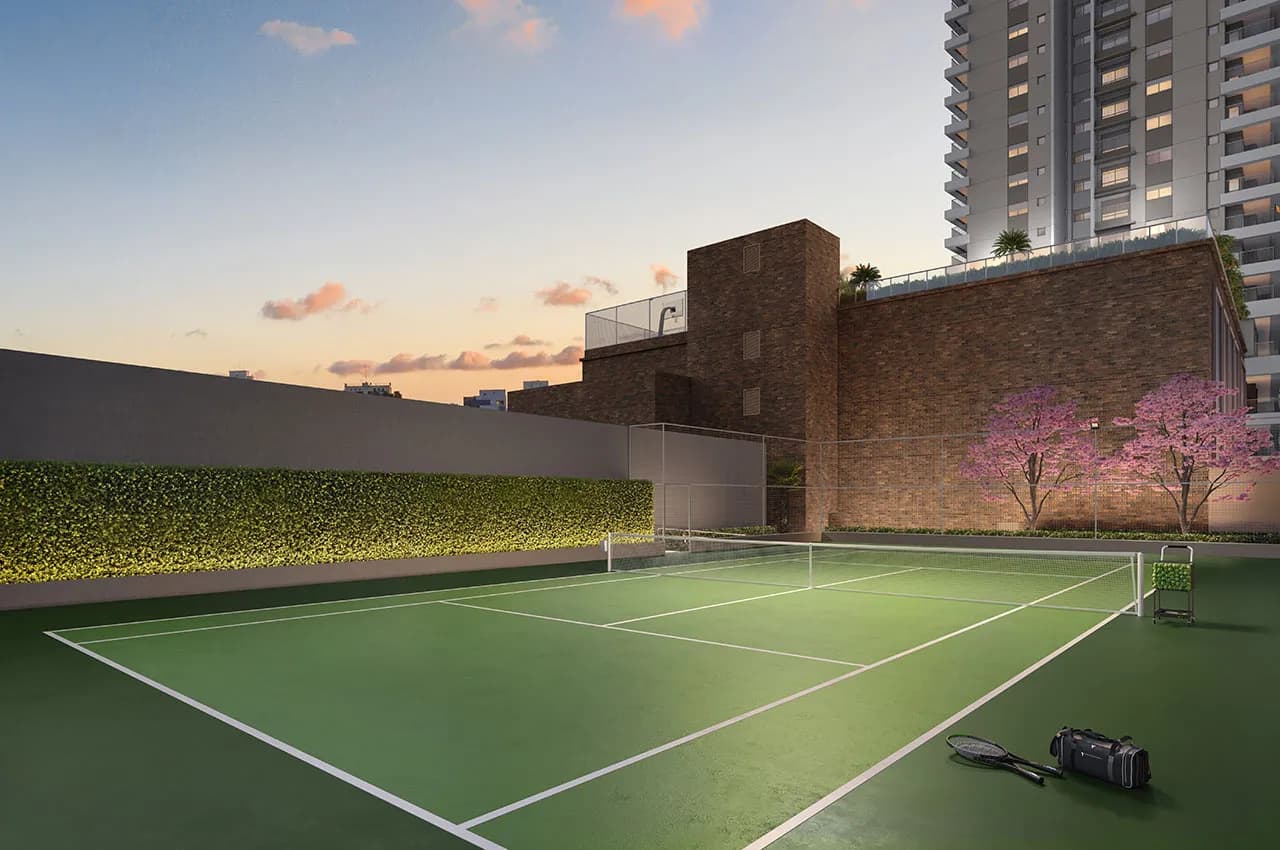 Perspectiva ilustrada da quadra de tenis