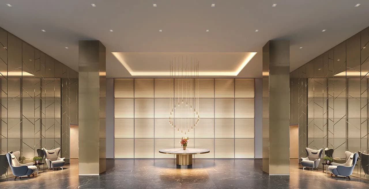 Perspectiva ilustrada do salão de festas