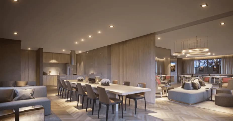 Perpectiva ilustrada do salão de festas