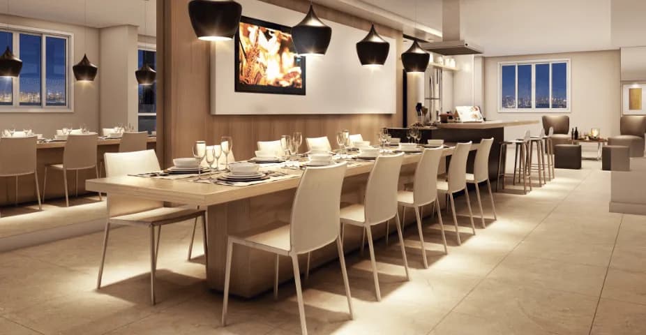 Perspectiva ilustrada do salão de festas