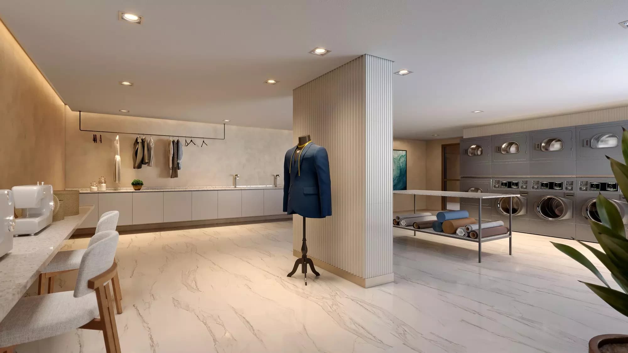 Perspectiva ilustrada da lavanderia costura