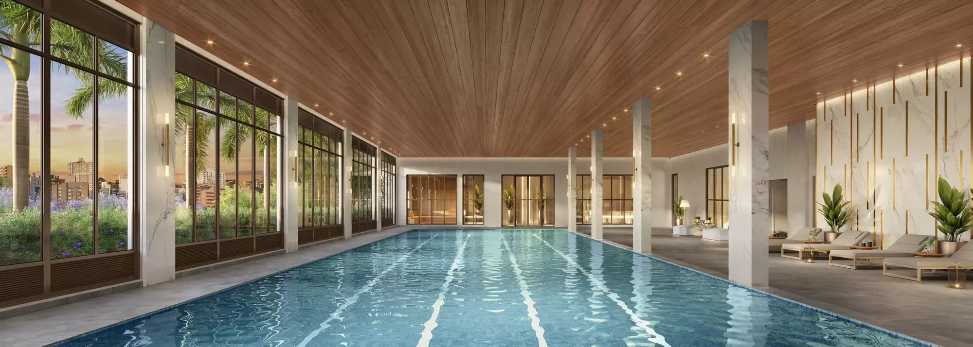 Perspectiva ilustrada da piscina coberta com raia de 25 metros