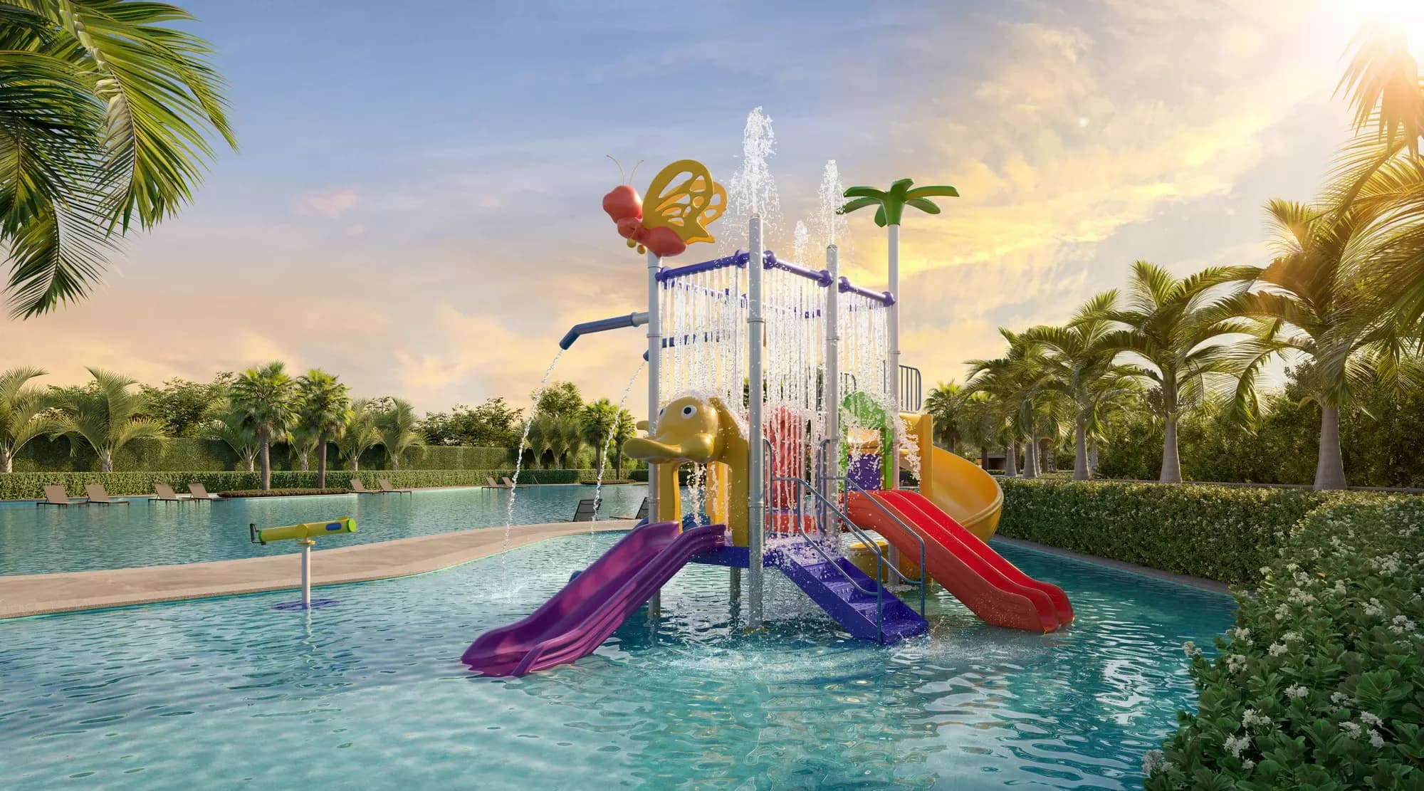 Perspectiva ilustrada da piscina infantil