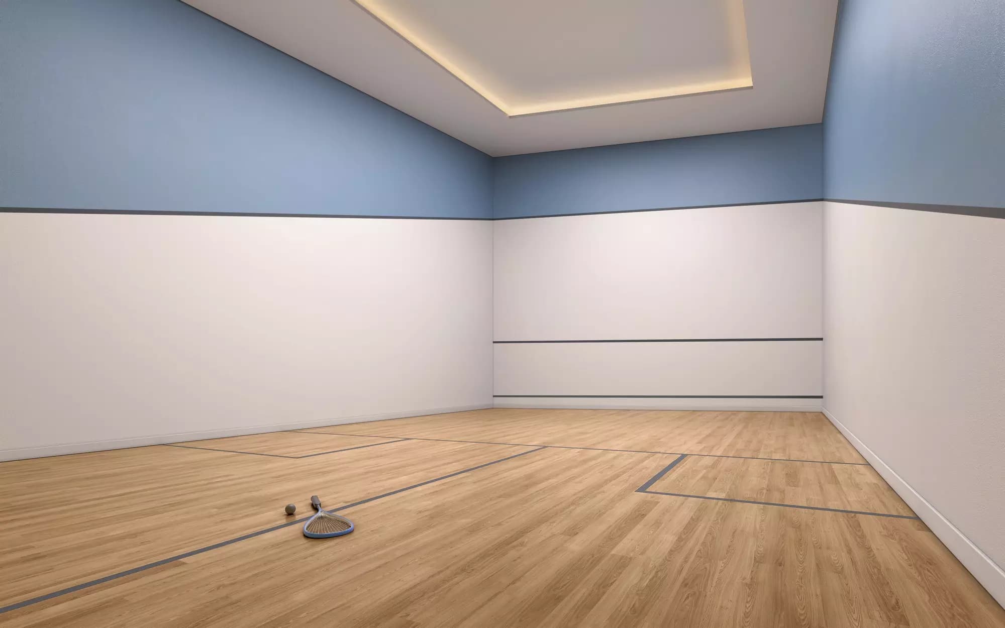 Perspectiva ilustrada da quadra de squash