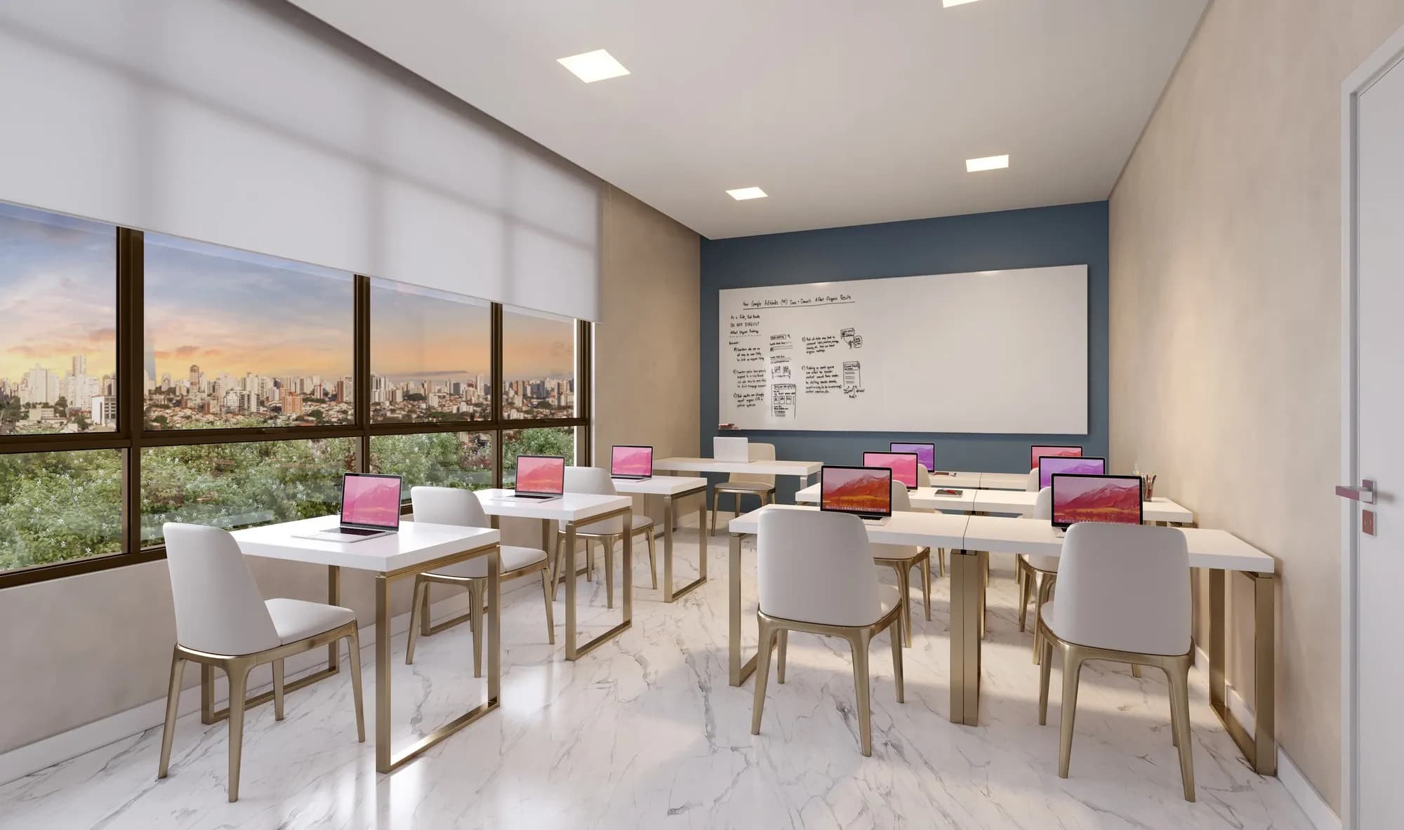 Perspectiva ilustrada da sala de aula