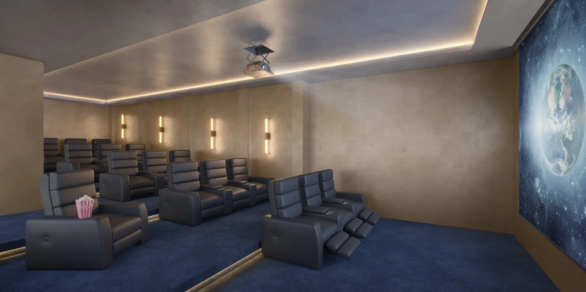 Perspectiva ilustrada da sala de cinema