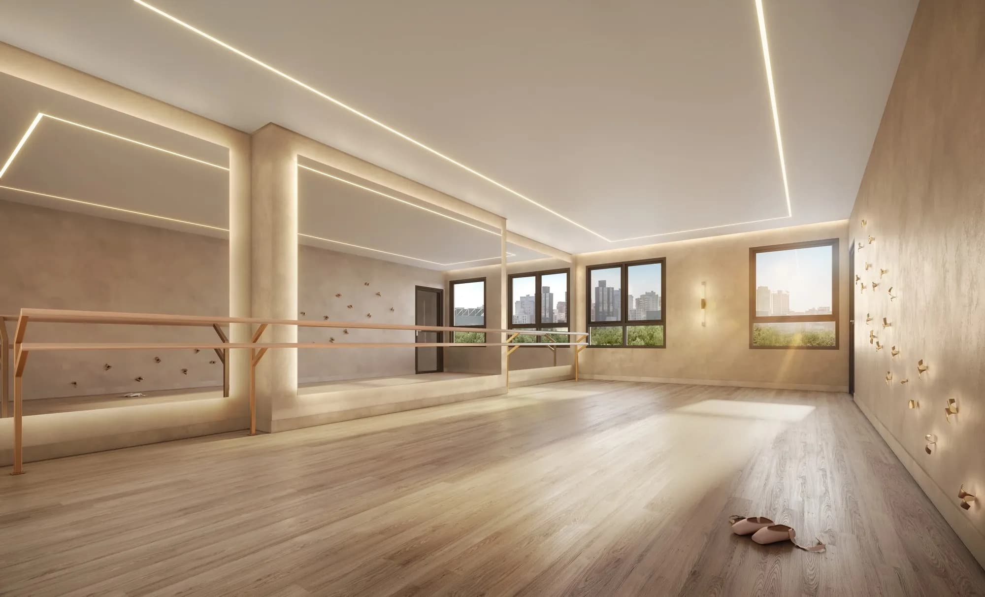 Perspectiva ilustrada da sala de dancas