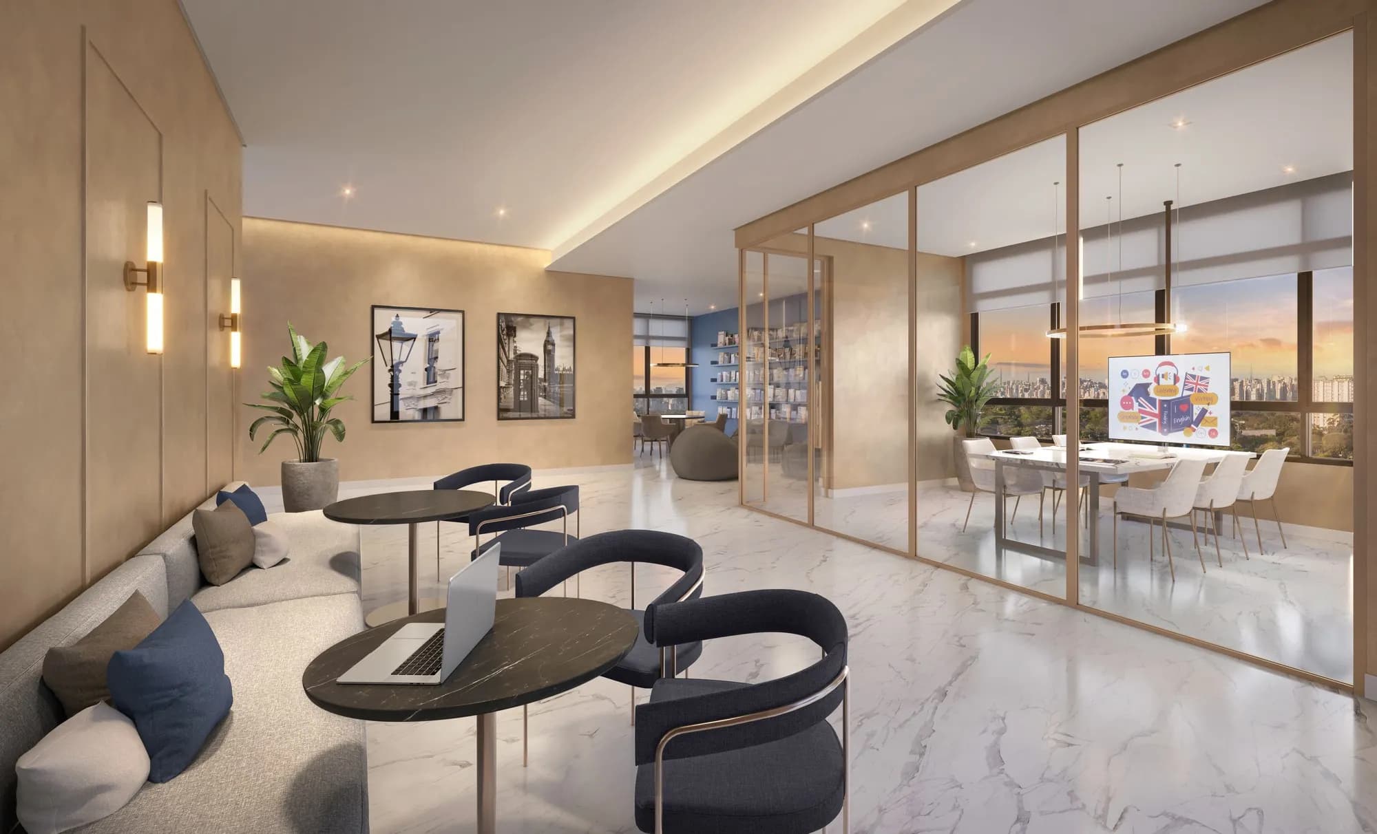 Perspectiva ilustrada do coworking