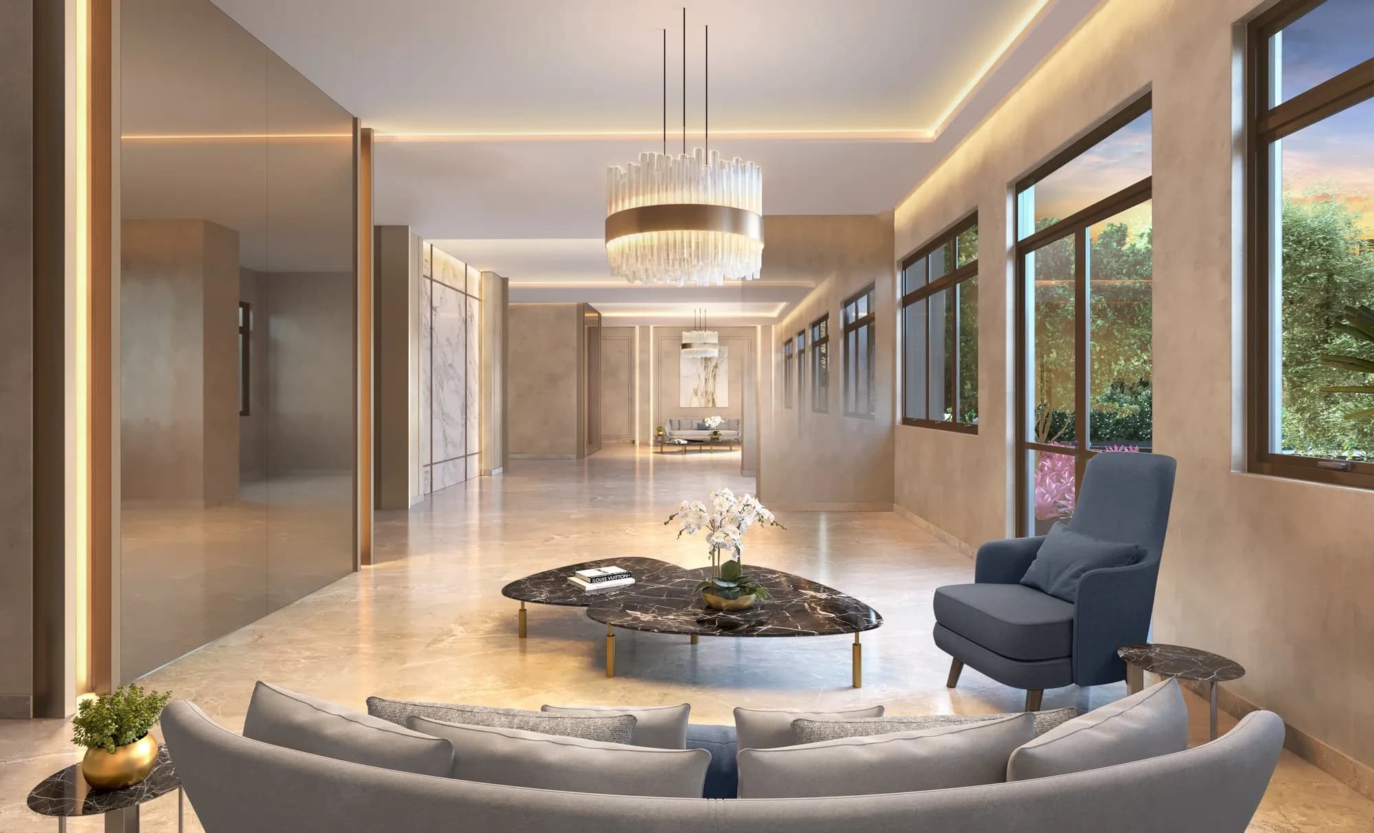 Perspectiva ilustrada do lobby de acesso - torre a