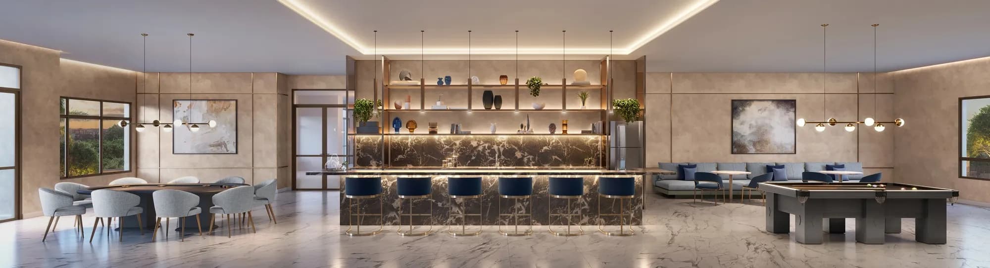 Perspectiva ilustrada do lounge bar