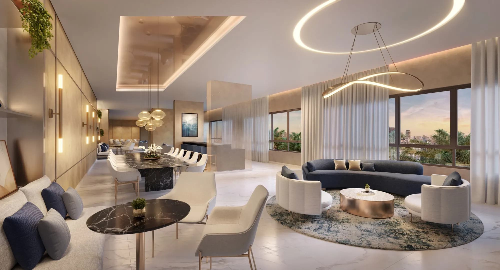 Perspectiva ilustrada do salão de festas