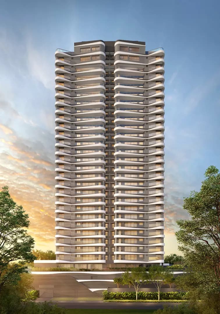 Perspectiva ilustrada da Fachada – Torre 2