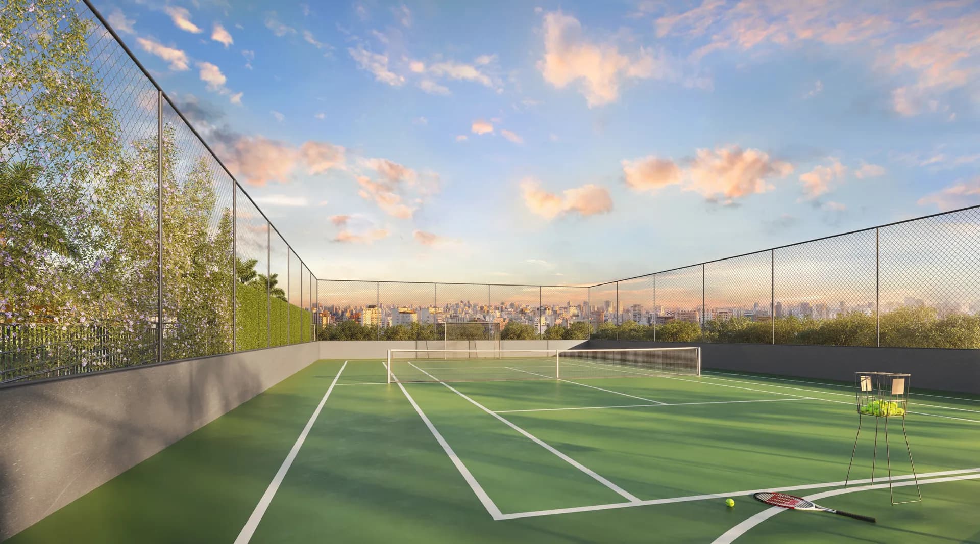 PERSPECTIVA ILUSTRADA DA QUADRA DE TÊNIS RECREATIVA