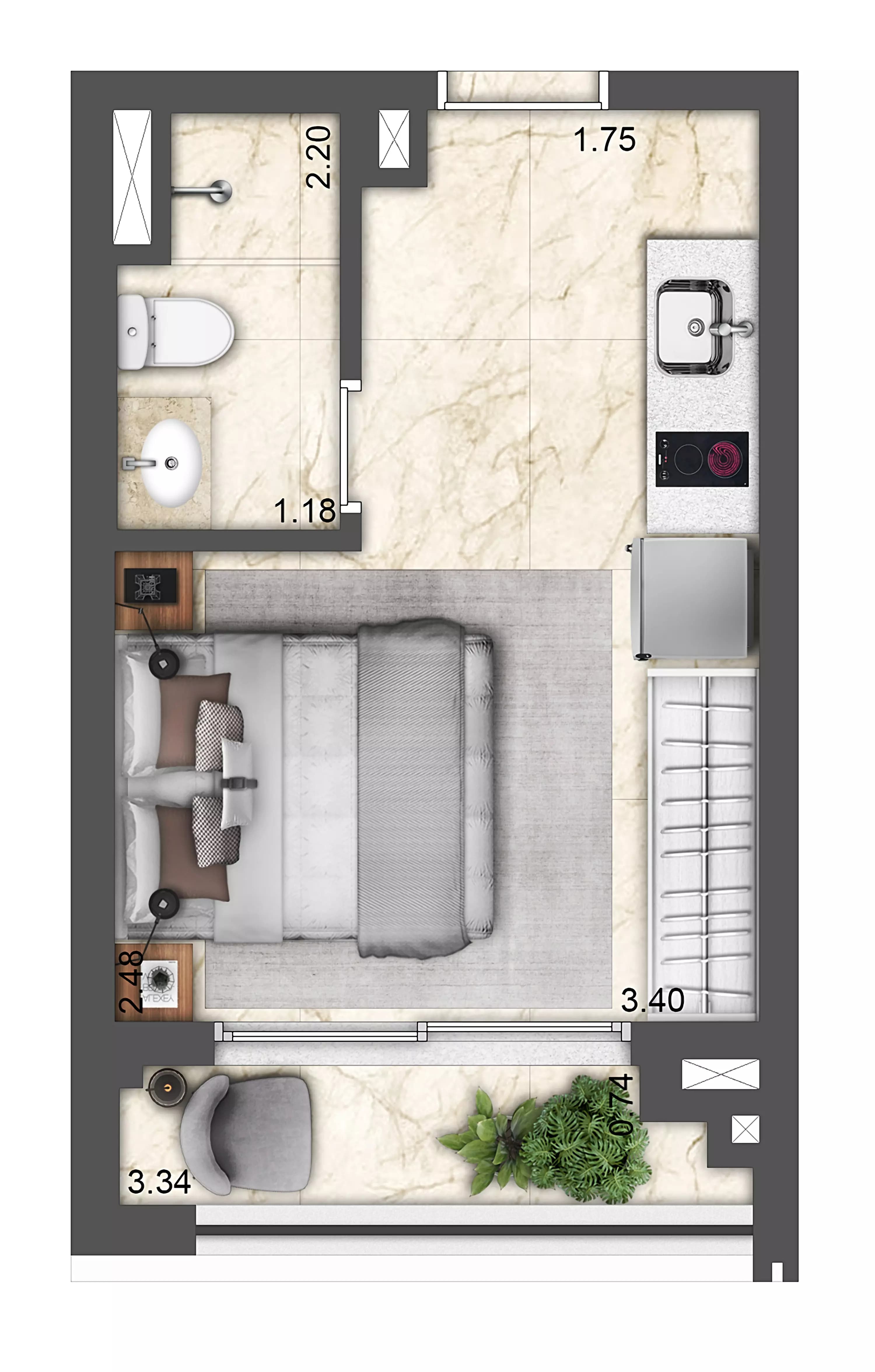 Planta tipo studio 22m