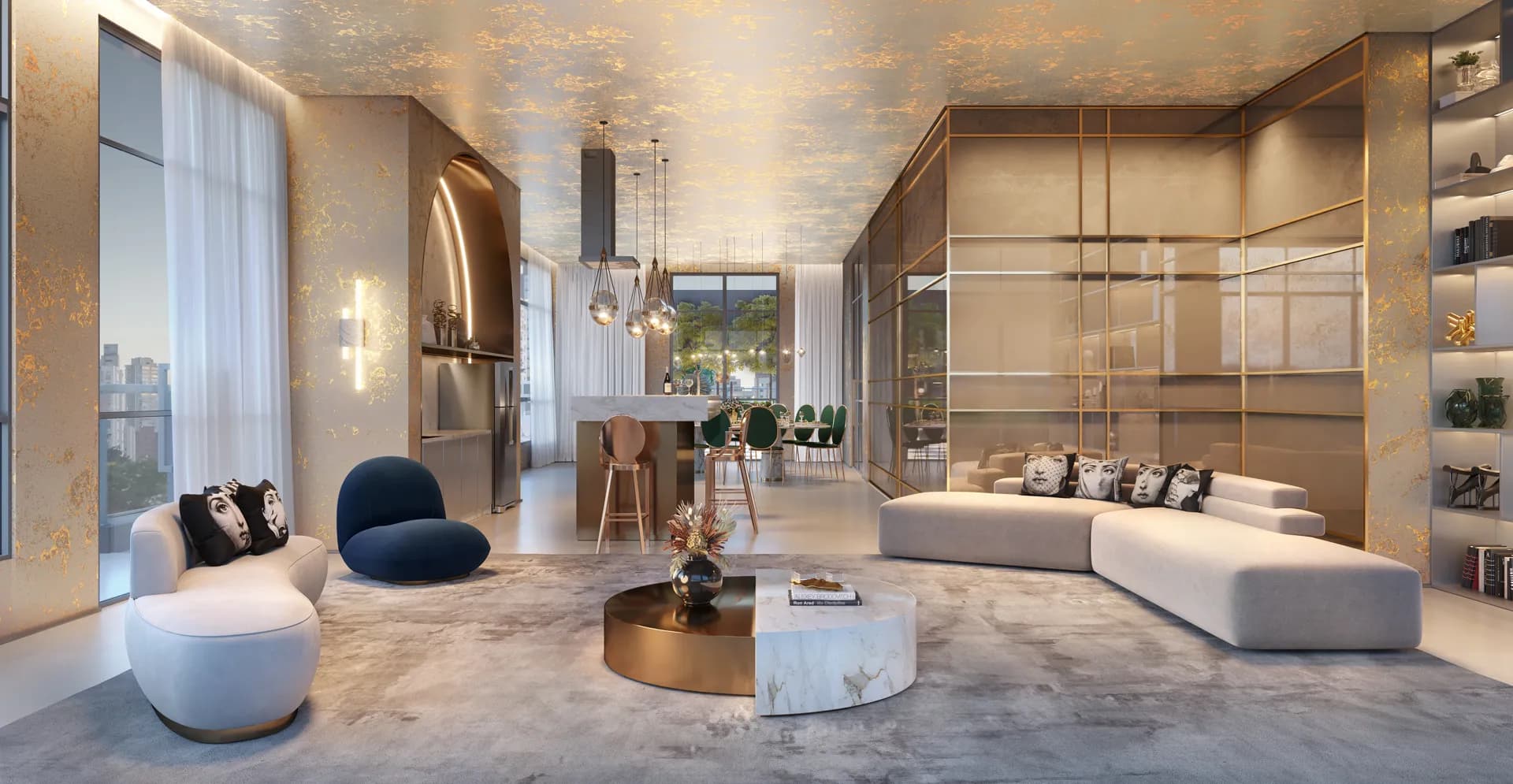 Perspectiva ilustrada gourmet lounge