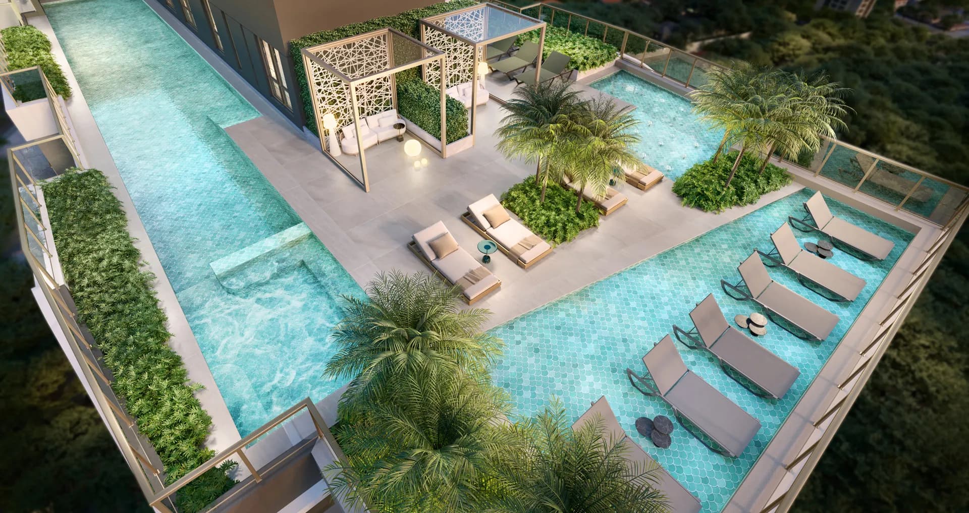 Perspectiva ilustrada outdoor swimming pool