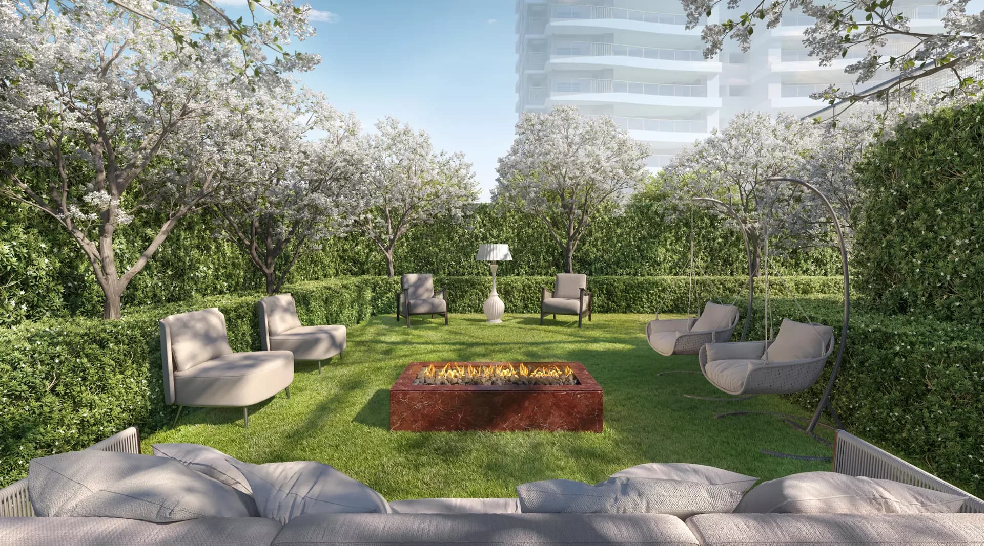 Perspectiva ilustrada do Lounge Externo