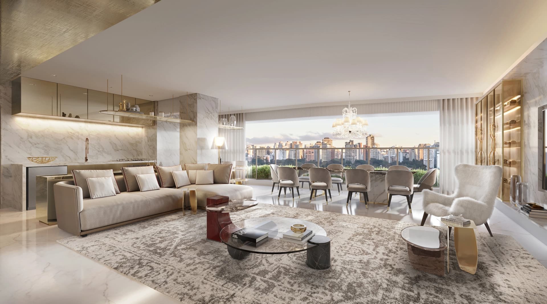 Perspectiva ilustrada do Living do Apartamento Decorado de 264 m²