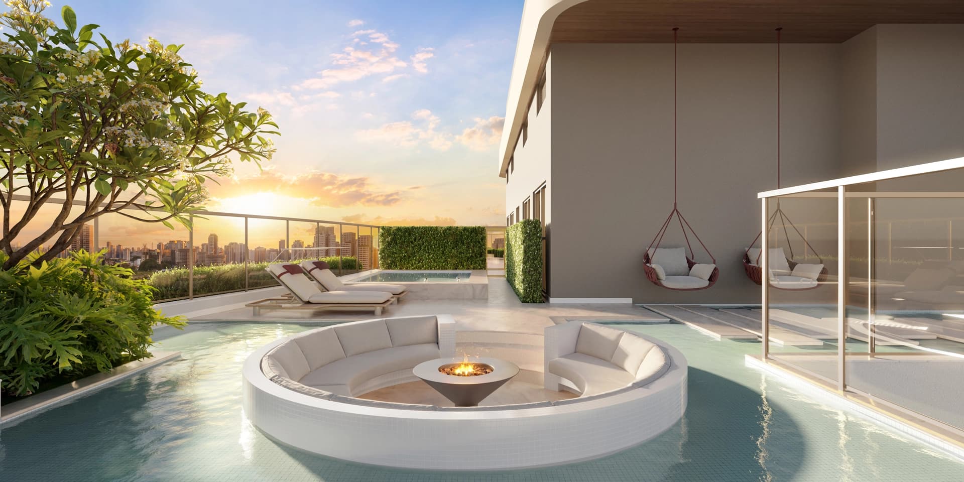 Perspectiva ilustrada do Lounge Lareira