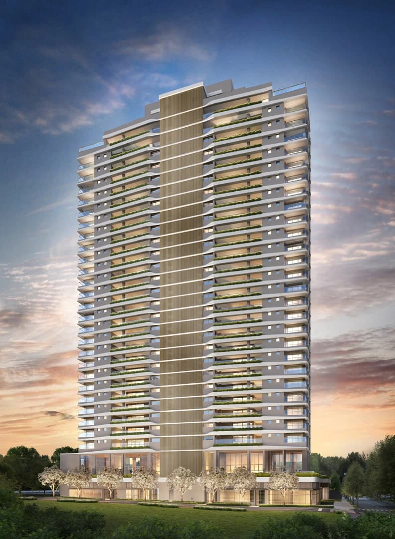 Perspectiva ilustrada da Fachada – Torre 1