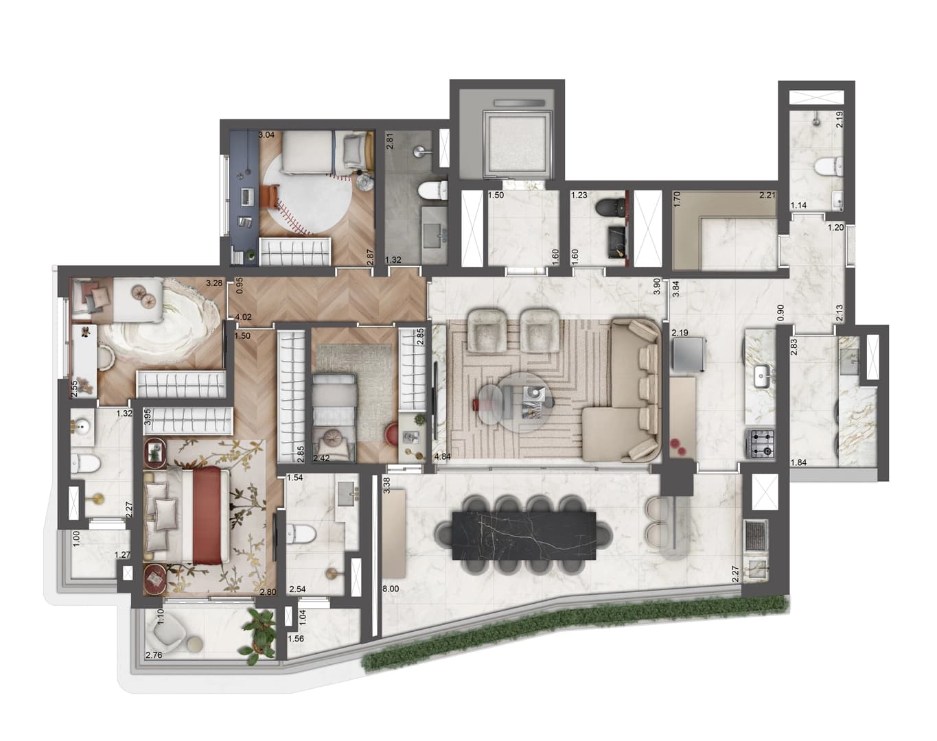 Planta tipo - 156m² - 4 suítes