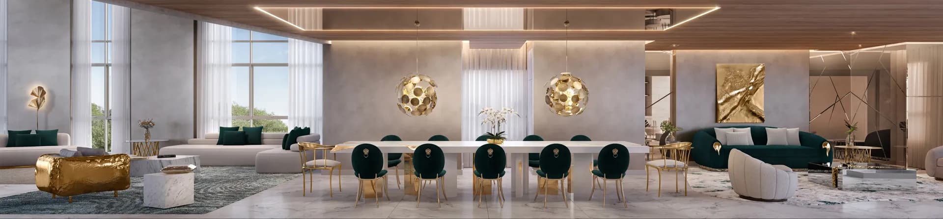 Perspectiva ilustrada do salão de festas