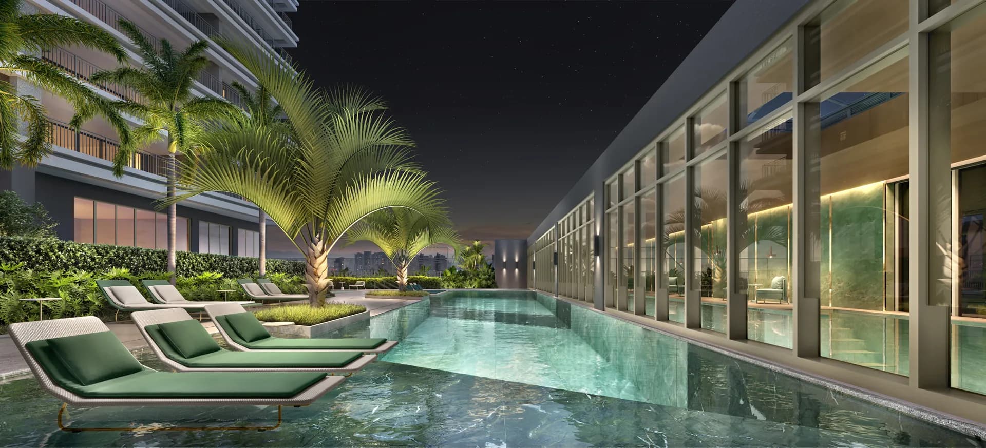 Perspectiva ilustrada da piscina externa