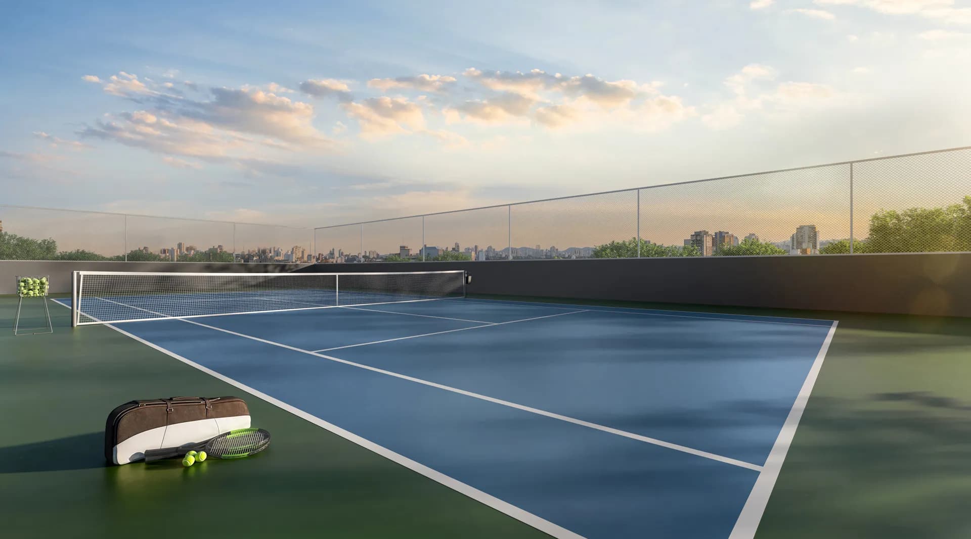 Perspectiva ilustrada da quadra de tênis