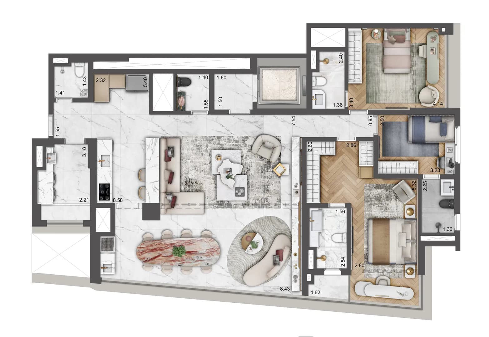 Planta tipo 162m 3 suites