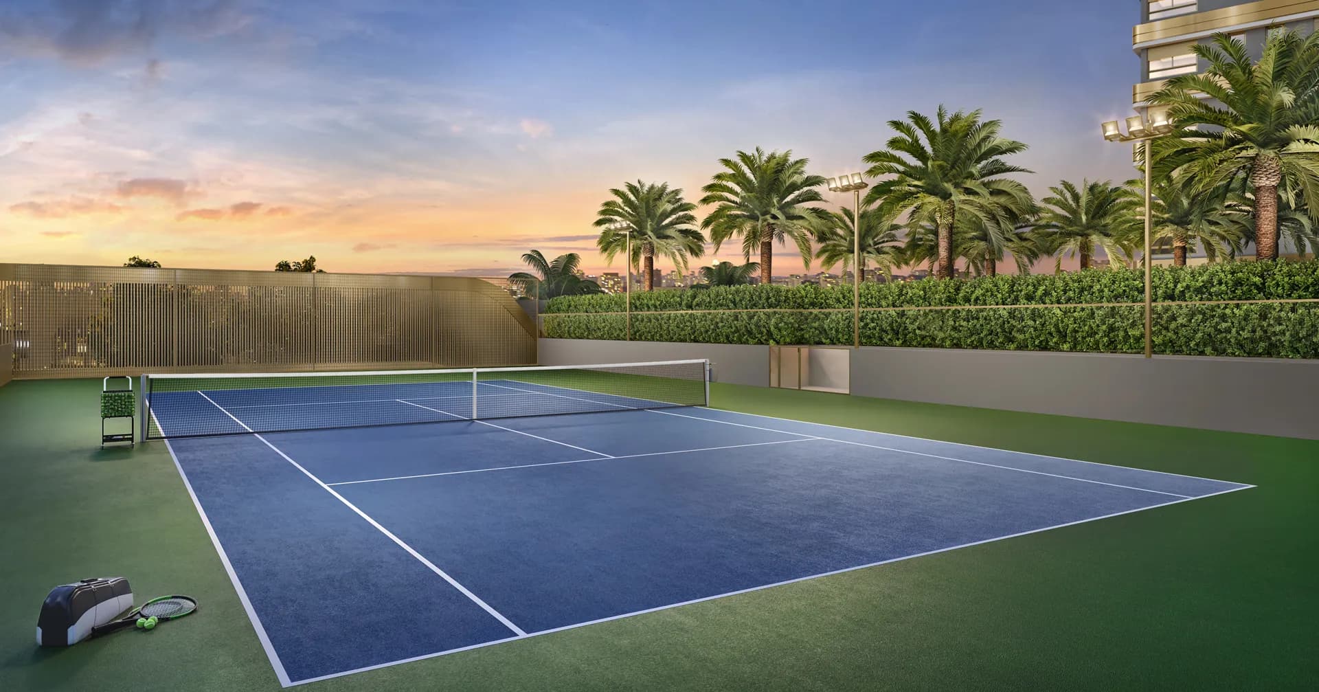 Perspectiva ilustrada da quadra de tênis