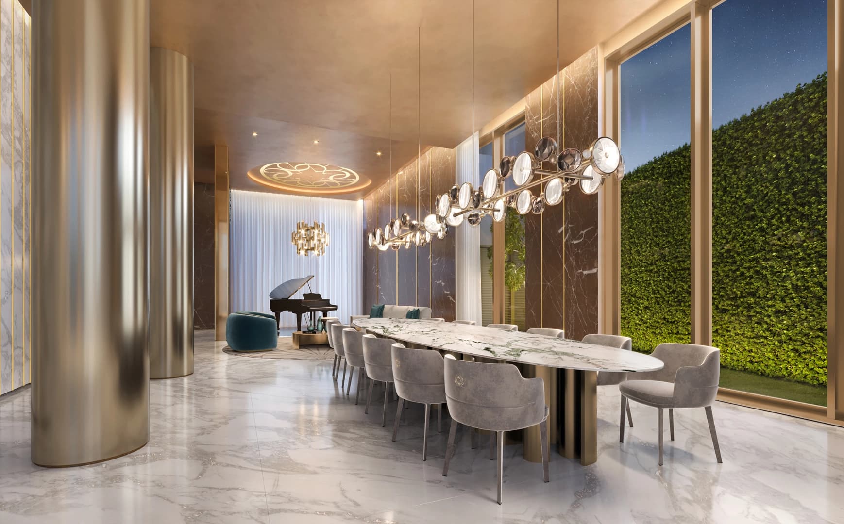 Perspectiva ilustrada do salão de festas