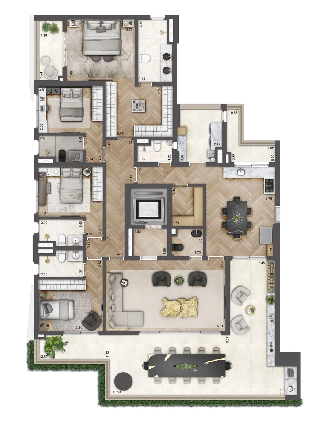 Planta tipo do apartamento de 246m²