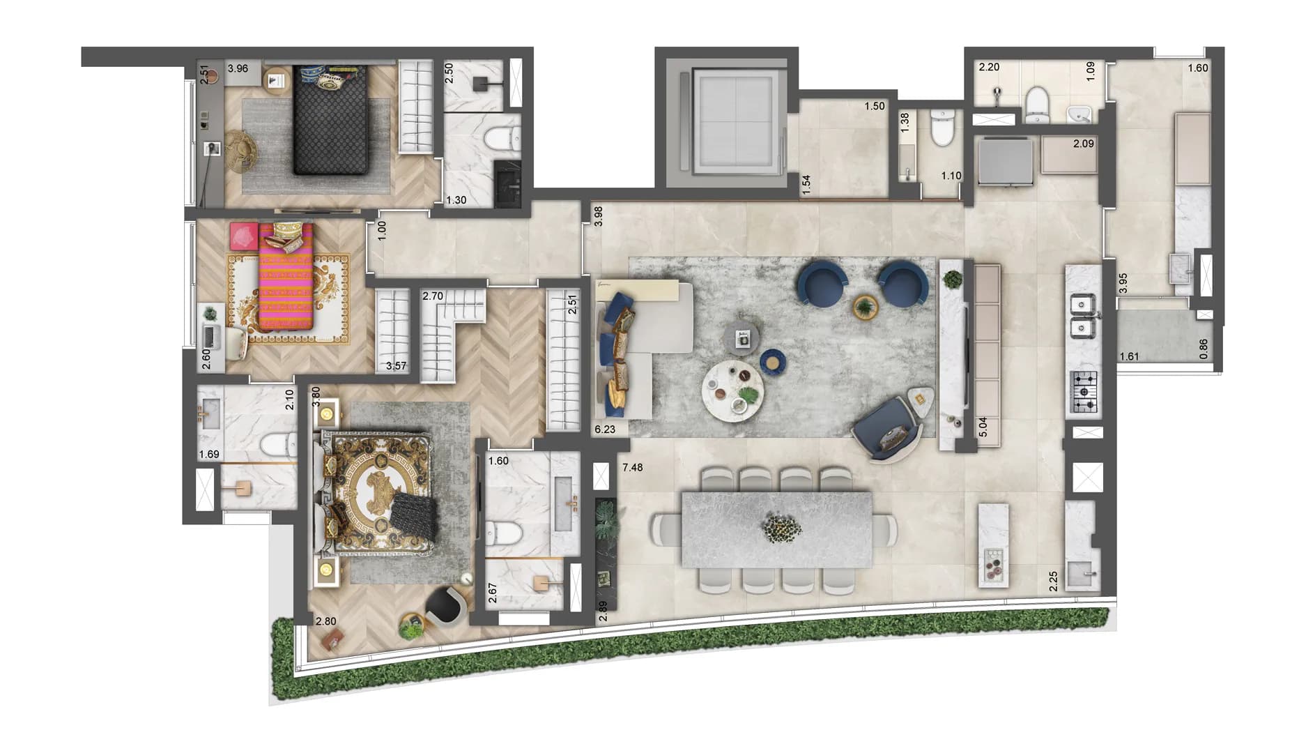 Planta tipo de 149 m²